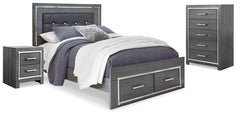 Lodanna Queen Storage Bed, Chest & Nightstand Gray