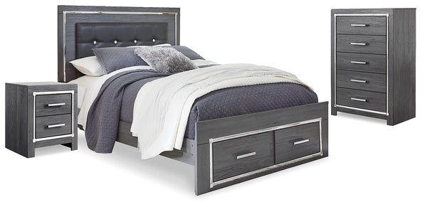 Lodanna Queen Storage Bed, Chest & Nightstand Gray