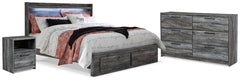 Baystorm King Panel Storage Bed, Dresser & Nightstand Gray