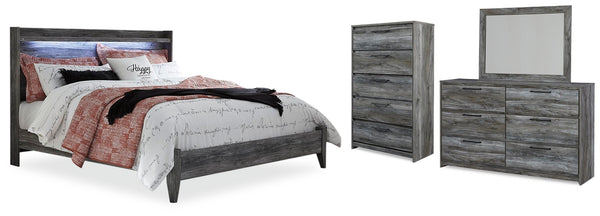 Baystorm King Panel Bed, Dresser, Mirror & Chest Gray