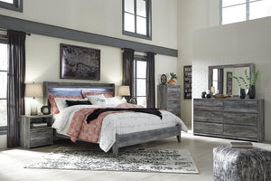Baystorm King Panel Bed, Dresser, Mirror, Chest & 2 Nightstands Gray