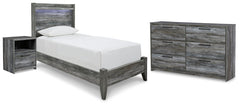 Baystorm Twin Panel Bed, Dresser & Nightstand Gray