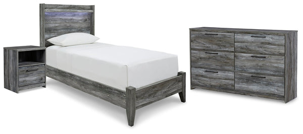 Baystorm Twin Panel Bed, Dresser & Nightstand Gray