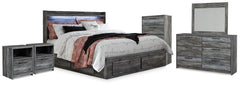 Baystorm King Storage Bed, Dresser, Mirror, Chest & 2 Nightstands Gray