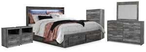 Baystorm King Storage Bed, Dresser, Mirror, Chest & 2 Nightstands Gray