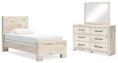 Lawroy Twin Panel Bed, Dresser & Mirror Light Natural