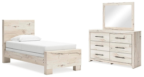 Lawroy Twin Panel Bed, Dresser & Mirror Light Natural