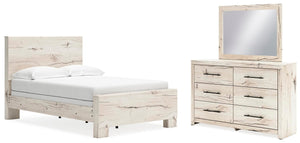 Lawroy Full Panel Bed, Dresser & Mirror Light Natural