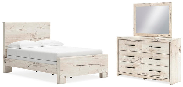 Lawroy Full Panel Bed, Dresser & Mirror Light Natural