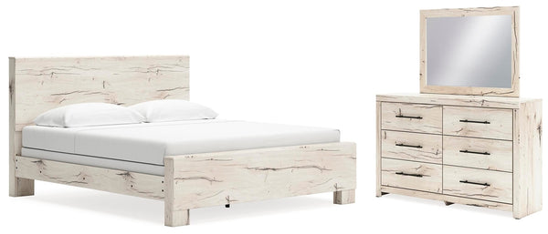 Lawroy King Panel Bed, Dresser & Mirror Light Natural