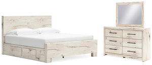 Lawroy King Panel Bed with Storage, Dresser & Mirror Light Natural