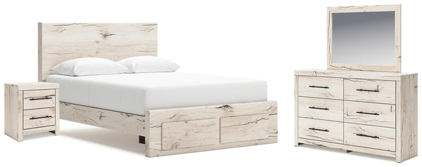 Lawroy Queen Storage Bed, Dresser, Mirror, Nightstand Light Natural