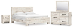Lawroy King Panel Bed, Dresser, Mirror & Nightstand Light Natural
