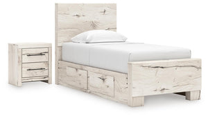 Lawroy Twin Panel Bed with Storage & Nightstand Light Natural