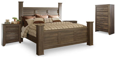 Juararo King Poster Bed, Chest & 2 Nightstands Dark Brown
