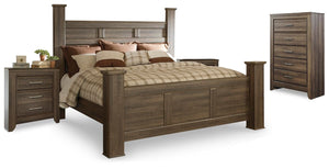 Juararo King Poster Bed, Chest & 2 Nightstands Dark Brown