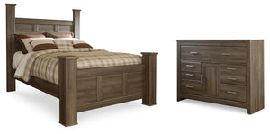 Juararo Queen Poster Bed & Dresser Dark Brown