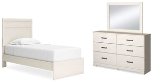 Stelsie Twin Panel Bed, Dresser & Mirror White