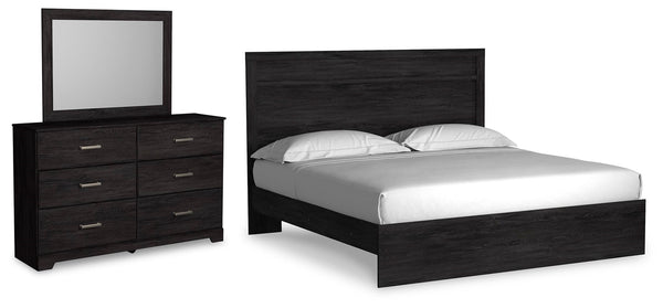 Belachime King Panel Bed, Dresser & Mirror Charcoal