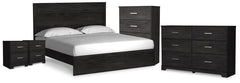 Belachime King Panel Bed, Dresser, Chest & 2 Nightstands Charcoal