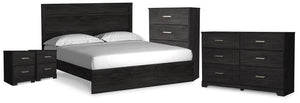 Belachime King Panel Bed, Dresser, Chest & 2 Nightstands Charcoal