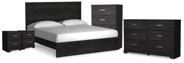 Belachime King Panel Bed, Dresser, Chest & 2 Nightstands Charcoal