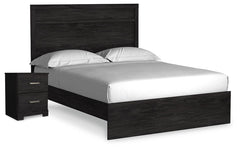 Belachime Queen Panel Bed & Nightstand Charcoal