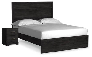 Belachime Queen Panel Bed & Nightstand Charcoal