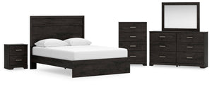 Belachime Queen Panel Bed, Dresser, Mirror, Chest & Nightstand Charcoal