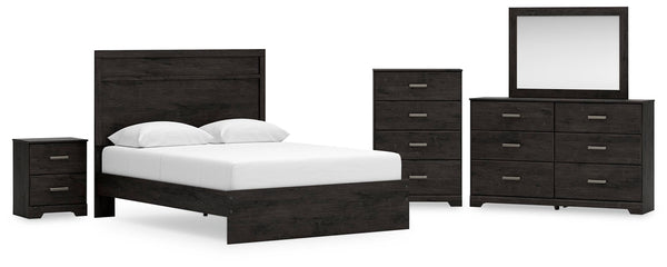 Belachime Queen Panel Bed, Dresser, Mirror, Chest & Nightstand Charcoal