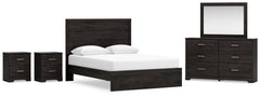 Belachime Queen Panel Bed, Dresser, Mirror & 2 Nightstands Charcoal