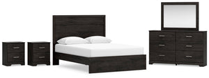 Belachime Queen Panel Bed, Dresser, Mirror & 2 Nightstands Charcoal