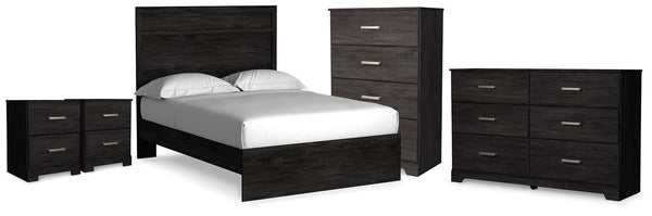 Belachime Full Panel Bed, Dresser, Chest & 2 Nightstands