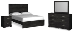 Belachime Queen Panel Bed, Dresser, Mirror, & Nightstand Charcoal