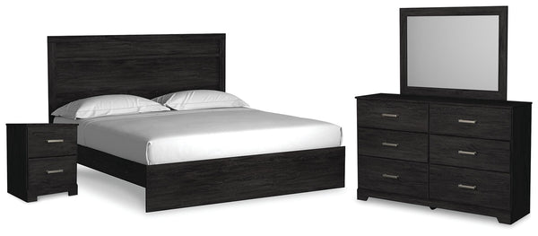 Belachime King Panel Bed, Dresser, Mirror, & Nightstand Charcoal