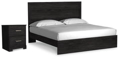 Belachime King Panel Bed & Nightstand Charcoal