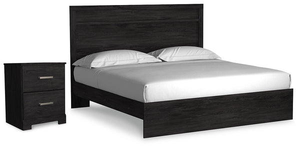 Belachime King Panel Bed & Nightstand Charcoal