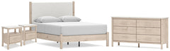 Cadmori Queen Panel Bed, Dresser & 2 Nightstands Tan