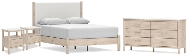 Cadmori Queen Panel Bed, Dresser & 2 Nightstands Tan
