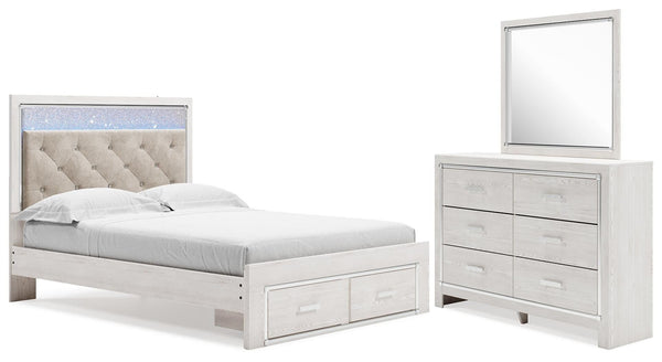 Altyra Queen Upholstered Panel Storage Bed, Dresser & Mirror