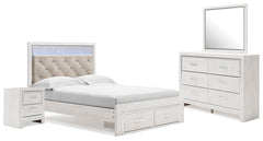 Altyra Queen Panel Storage Bed with Mirrored Dresser & Nightstand White