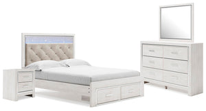 Altyra Queen Panel Storage Bed with Mirrored Dresser & Nightstand White