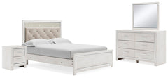 Altyra Queen Upholstered Panel Bed, Dresser, Mirror, & Nightstand White
