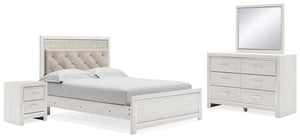 Altyra Queen Upholstered Panel Bed, Dresser, Mirror, & Nightstand White