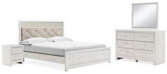 Altyra King Upholstered Panel Bed, Dresser, Mirror, & Nightstand White