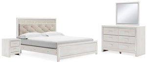 Altyra King Upholstered Panel Bed, Dresser, Mirror, & Nightstand White