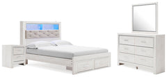 Altyra Queen Panel Storage Bed, Dresser, Mirror & Nightstand White
