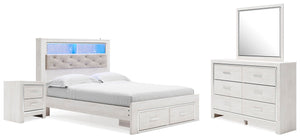 Altyra Queen Panel Storage Bed, Dresser, Mirror & Nightstand White