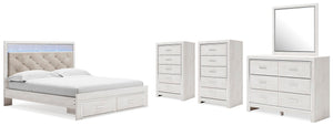 Altyra King Storage Bed, Dresser, Mirror & 2 Chests White