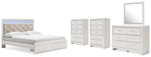 Altyra King Storage Bed, Dresser, Mirror & 2 Chests White